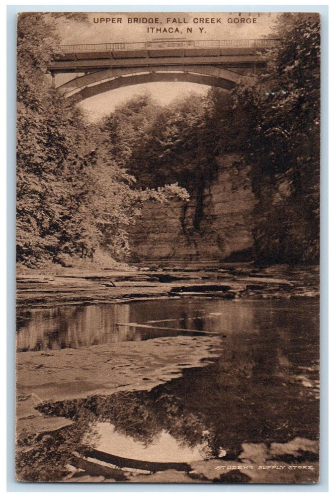 1912 Upper Bridge Fall Creek Gorge Ithaca New York NY Antique Postcard