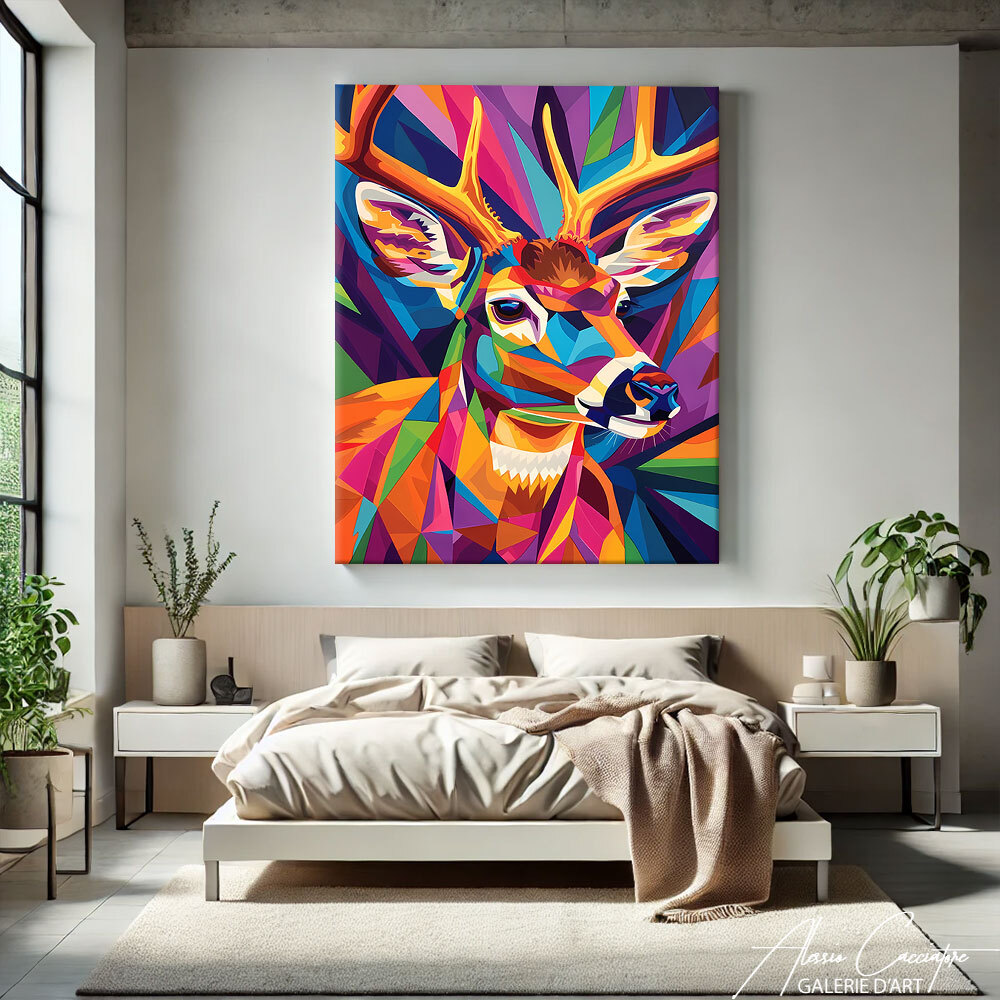 Geometric Wall Art Large Modern Wall Art Canvas Framed Deer Painting Bold Stag