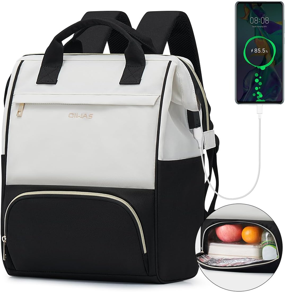 Lunch Backpack for Women and Men, 15.6 Inch Laptop Backpack with Insulated Compa