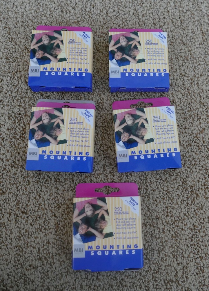 Lot of 5 New MBI Scrapbooking Adhesive 250 Mounting Squares Acid Free Photo Safe-image