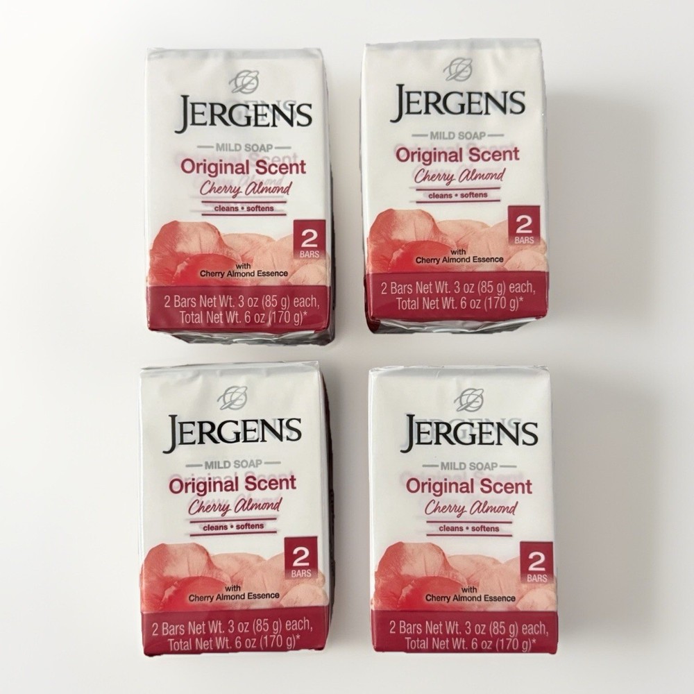Jergens Mild Soap Original Scent Cherry Almond X4 2PK (8 BARS TOTAL), 3 oz ea.