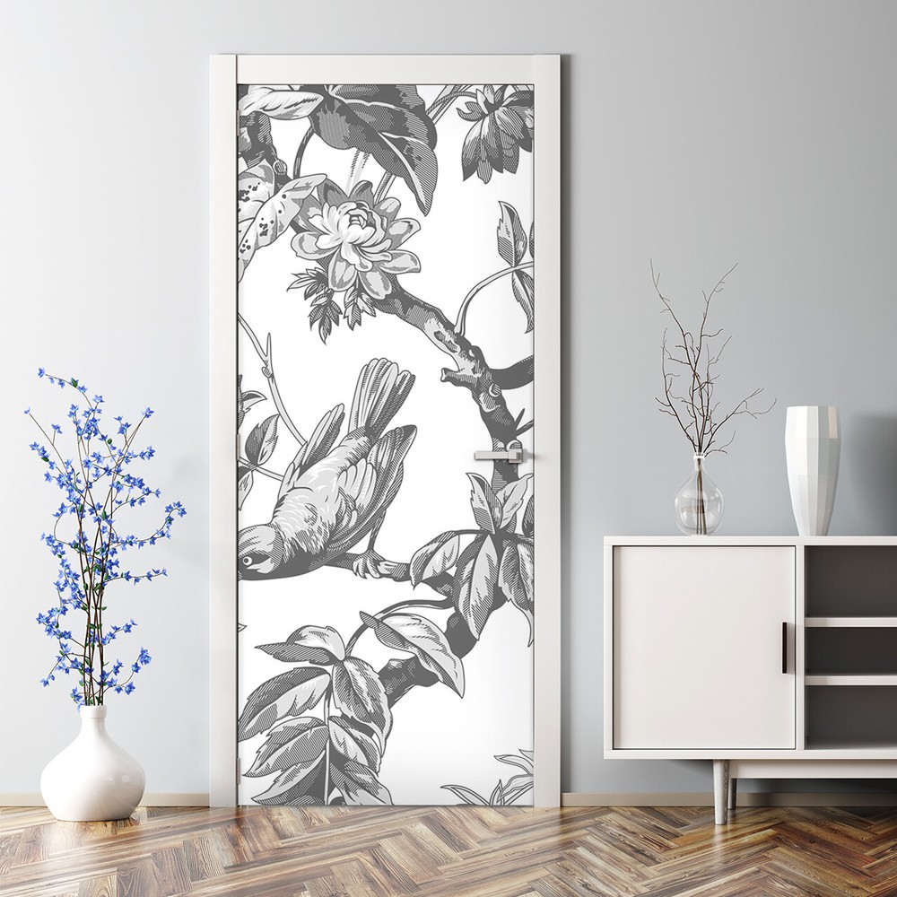 Grey Birds Animal Removable Door Sticker Self-Adhesive Peel & Stick Wall Decor Mural  