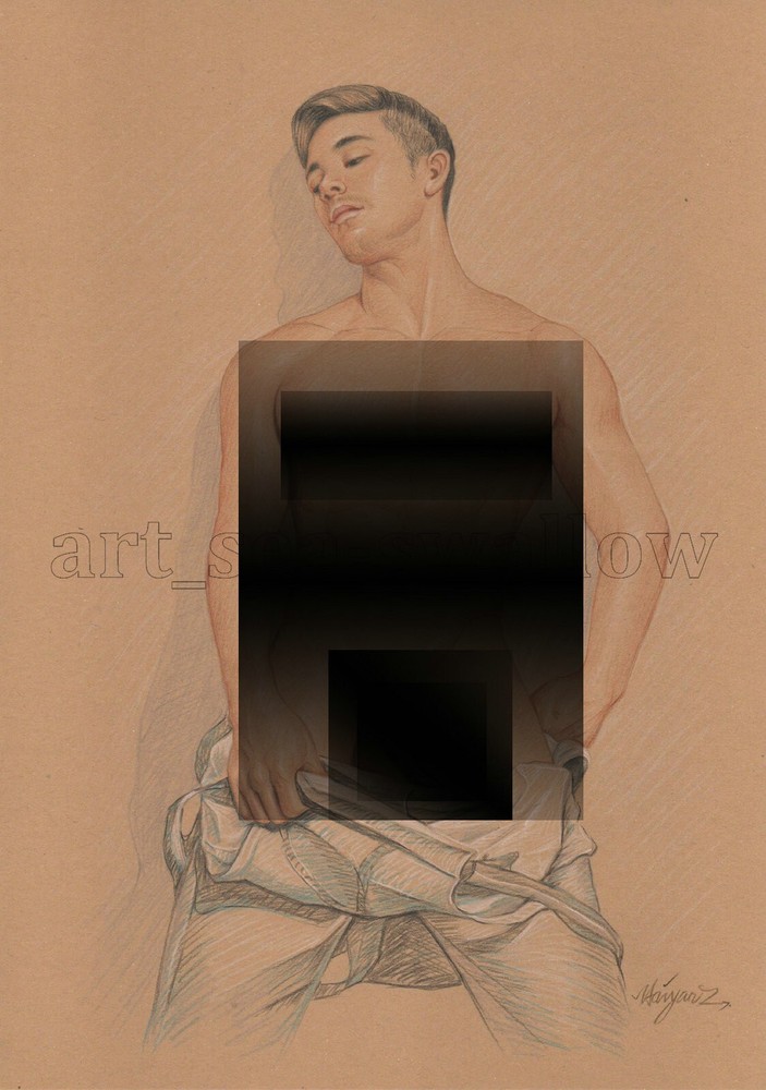 Original drawing A4 Art Colored Pencil painting male on kraft paper 146 DISCOUNT