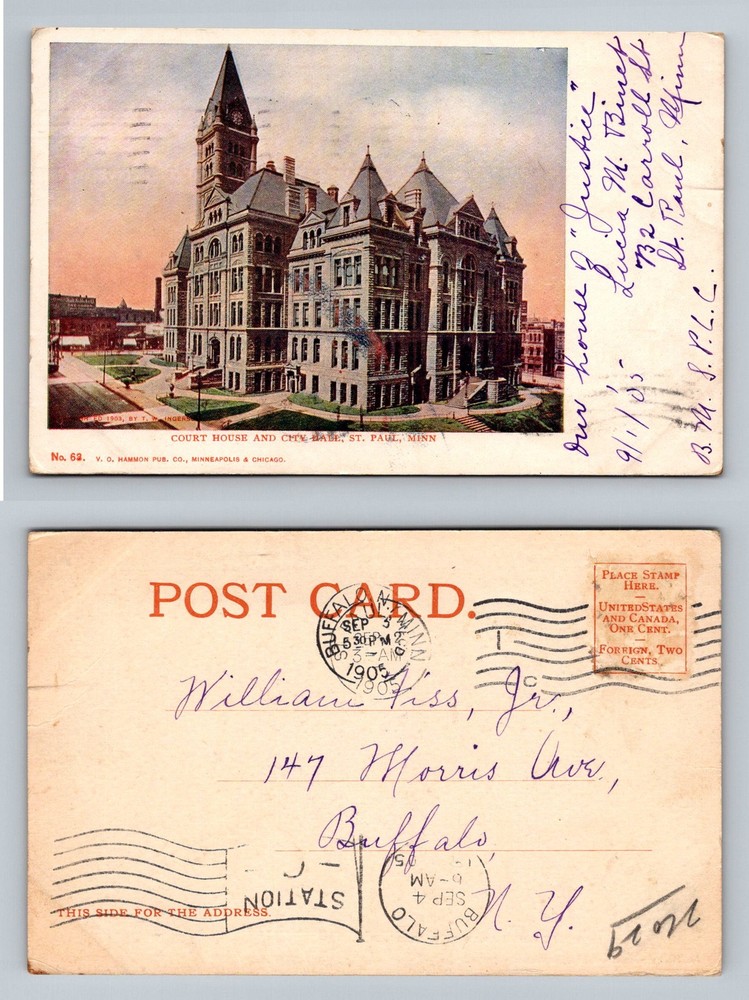 St Paul, MN-Minnesota, Court House and City Hall Vintage c1905 Postcard