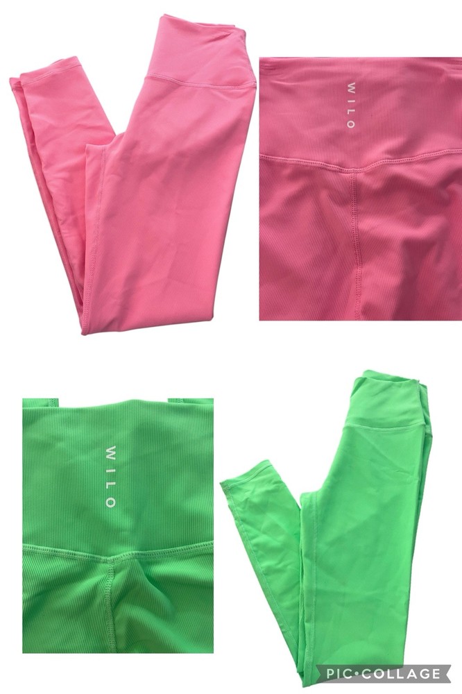 Wilo The Label Ribbed High Rise Leggings Size S - 2 Pair Bundle Pink & Lime NWOT