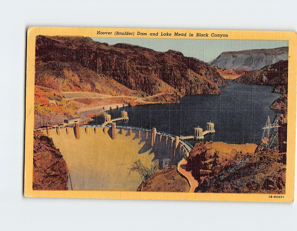 Postcard Hoover (Boulder) Dam and Lake Mead in Black Canyon USA