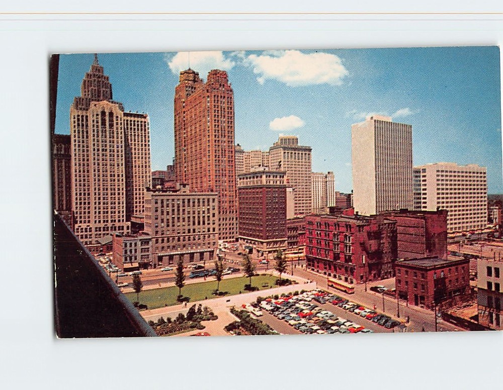 Postcard Downtown Detroit as seen from the Waterfront Detroit Michigan USA