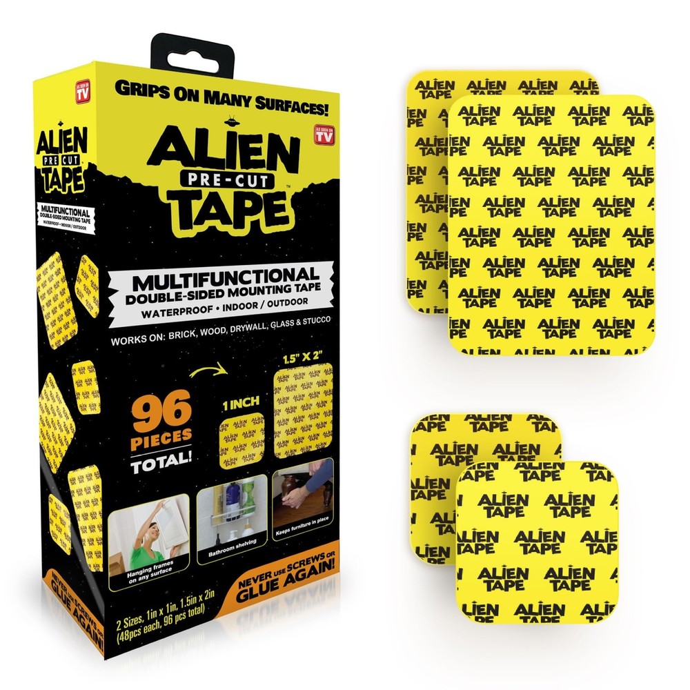Bell+Howell Alientape Pre Cut 96 Piece Set Double Sided Tape Multipurpose Rem...