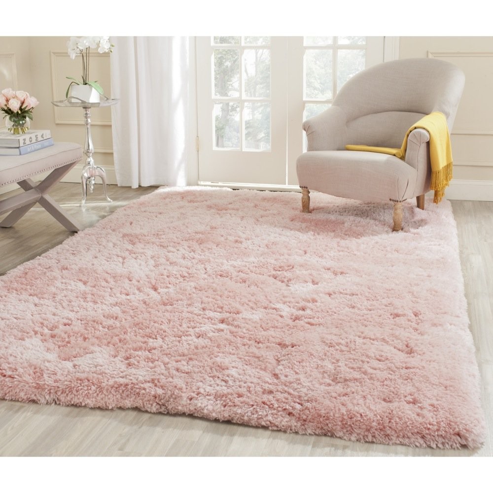 Artic Shag Collection Area Rug - 5' Square, Pink, Handmade Glam, 3-inch Thick...