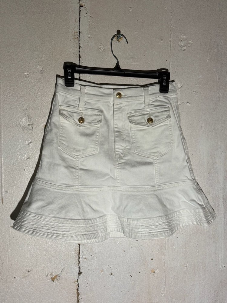 7 For All Mankind White Flounce Hem Denim Mini Skirt Size 28