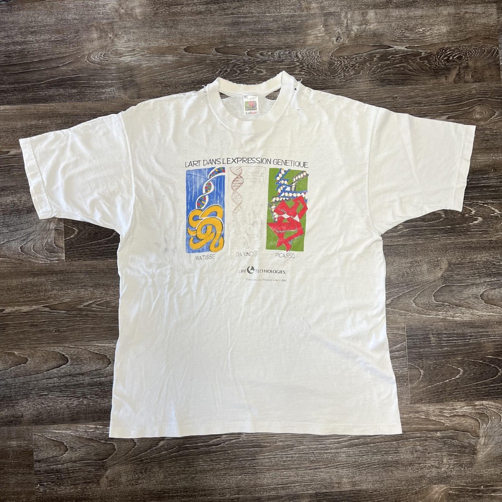 Vintage Distressed Life Technologies Shirt Mens XL White Faded Art Tee 90s