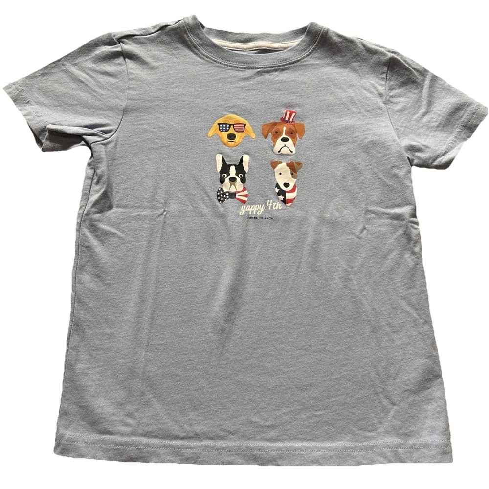 Janie and Jack 4th of July Dog Graphic Tee Size Kids 6 Blue Red White Cotton