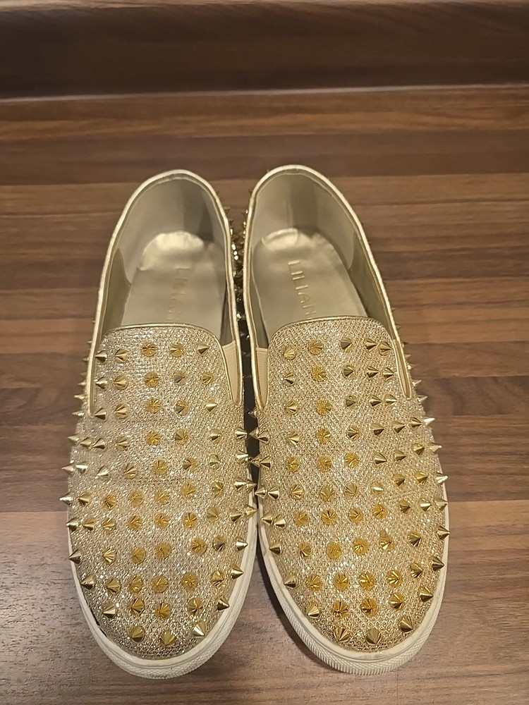 Liliana Gold Studded Slip On Sneakers Loafers Women's Size 8 1/2