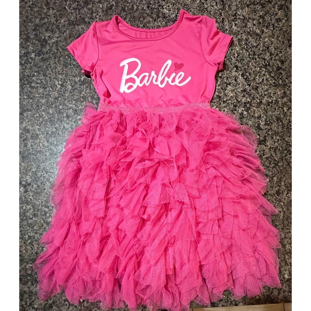 Barbie Girls Pink Tutu Dress Ruffle Tulle Skirt Short Sleeve Size 6X Hybrid
