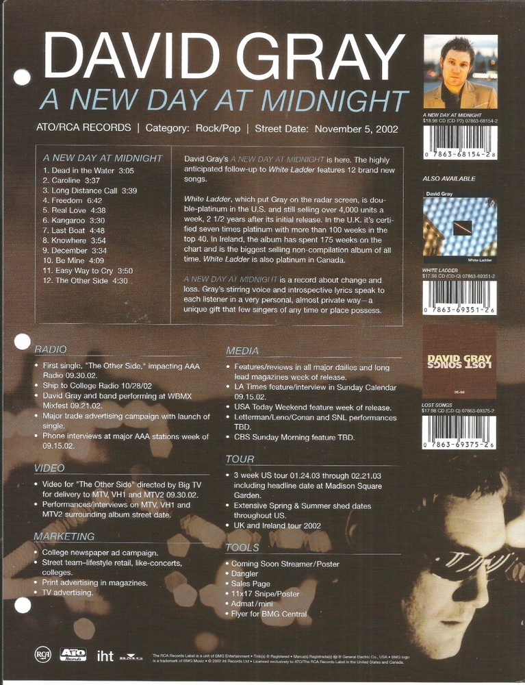 DAVID GRAY Rare VINTAGE 2002 PROMO TRADE AD Poster for  New day MINT 8.5x11