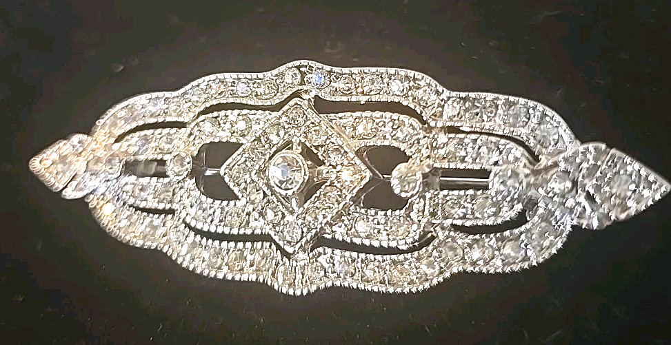 Vintage Rhinestone Brooch Pin Bar Art Deco Victorian PCI 2.5 Inches
