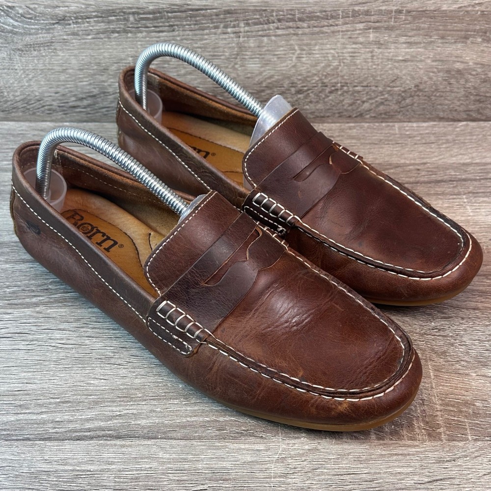 Born Penny Loafers Mens 10 Brown Leather Moc Toe Driving Shoes H45923 Slip On
