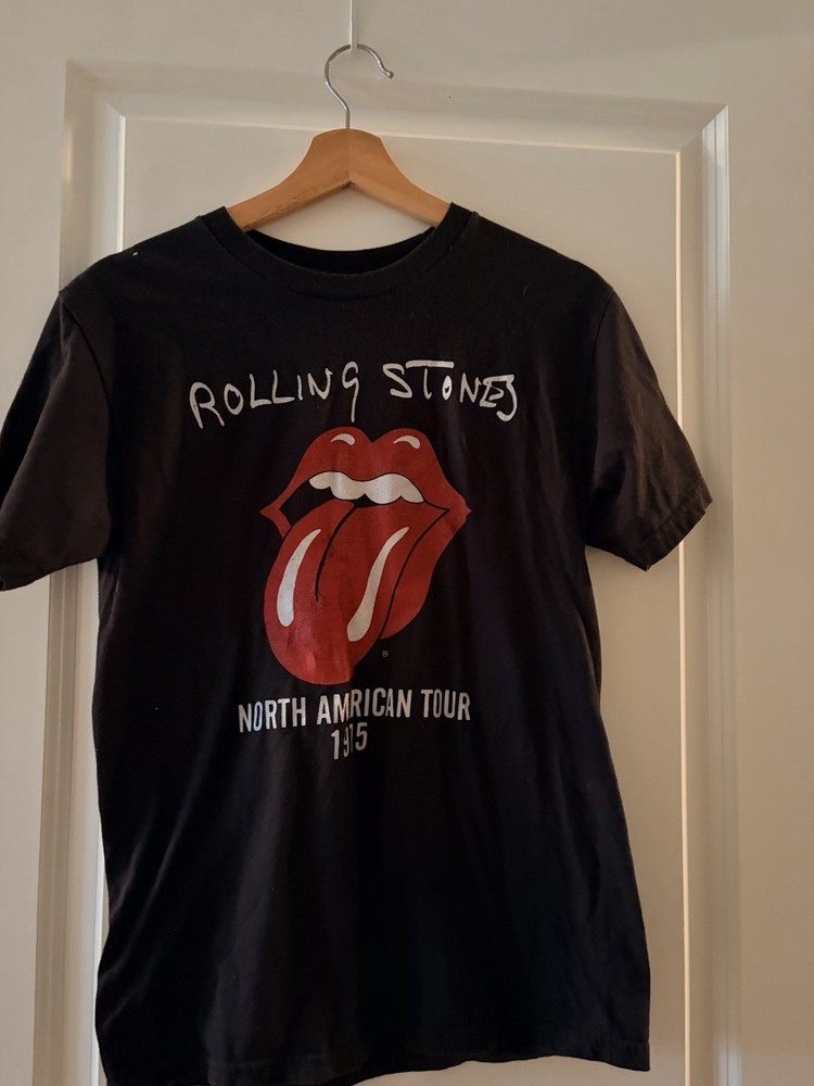 Rolling Stones Men's Black Graphic Logo Tee North American Tour 1975 Size S
