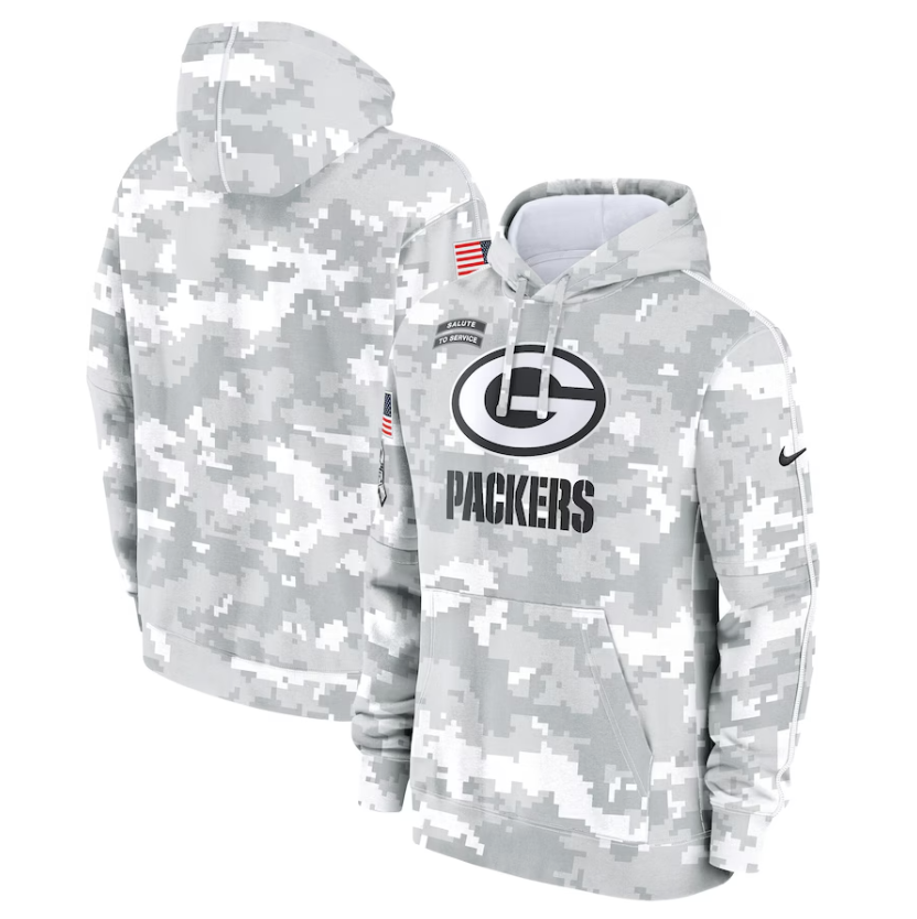 Green Bay Packers 2024 Salute to Service Club Fleece Pullover Hoodie - Arctic Ca
