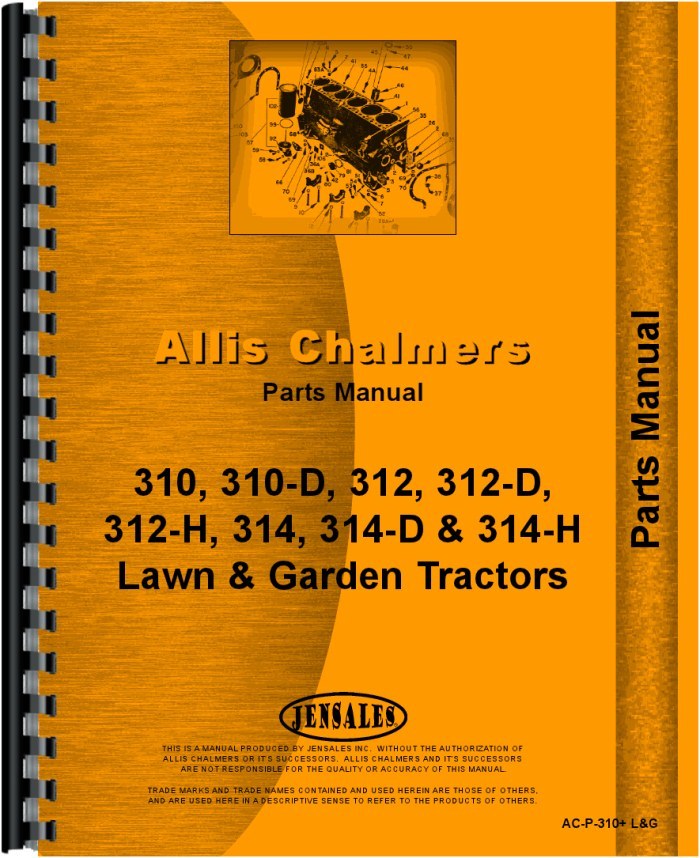 Allis Chalmers 300 Series Tractor Parts Manual AC-P-310+ L&G