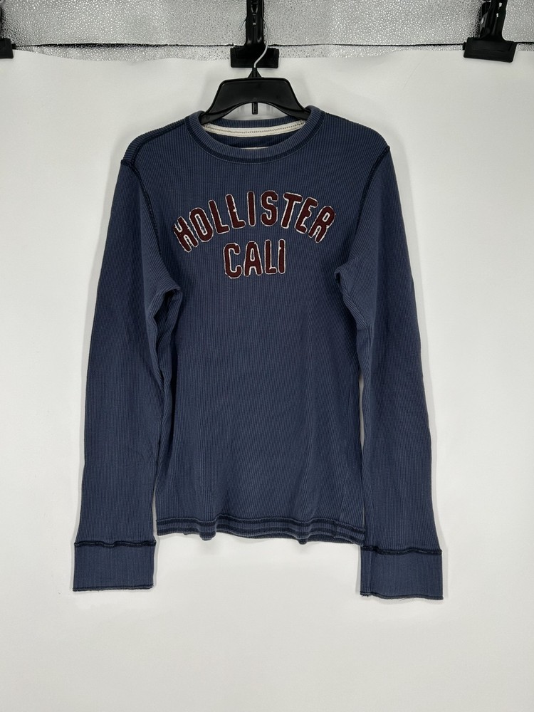 Hollister Thermal Waffle Knit Shirt Navy Vintage Y2K Long Sleeve Graphic Small
