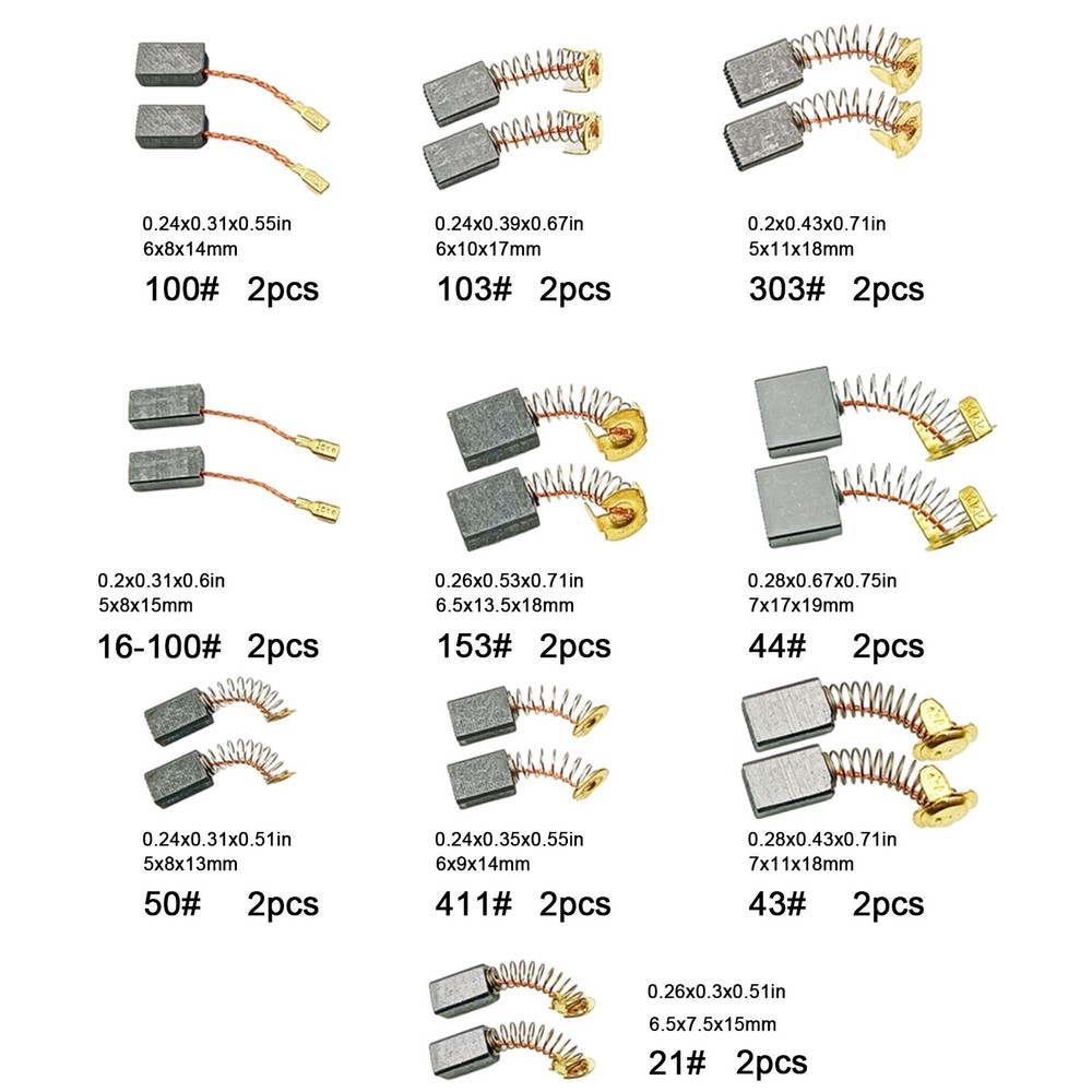 Carbon Brushes Replacement for Power Tools Set of 20 Assorted Sizes Available