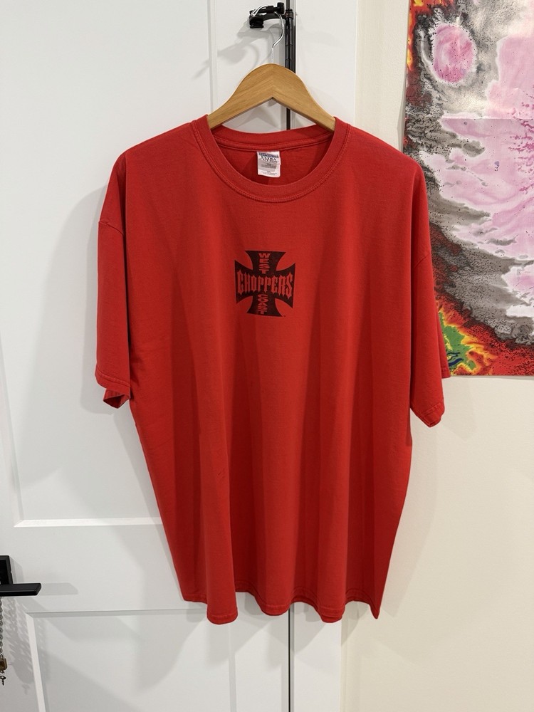 Vintage 2000s West Coast Choppers Red Iron Cross T Shirt WCC CFL Size XXL
