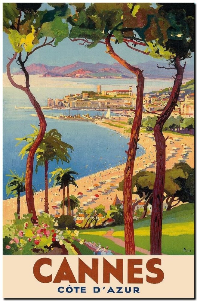 Cool Retro Travel Poster *FRAMED* CANVAS ART Cannes France 18x12