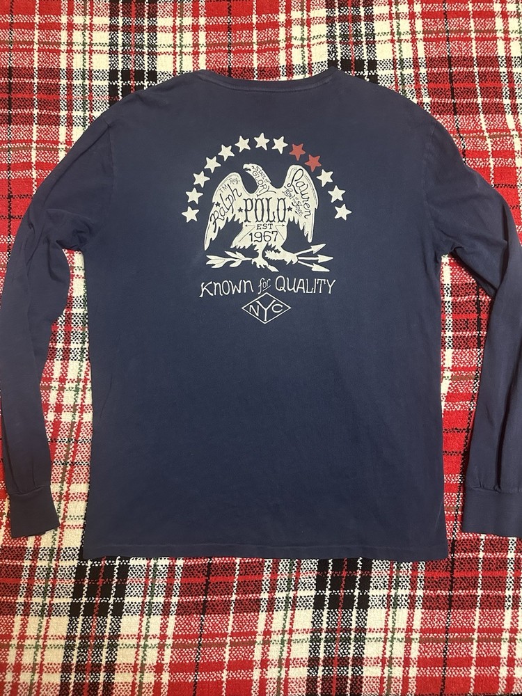 Polo Ralph Lauren long-sleeve t-shirt in navy blue eagle graphic print Size L