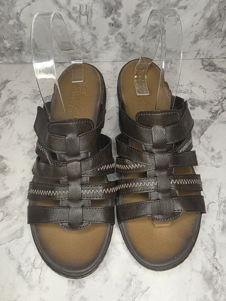 Skechers Luxe Foam Slip-On Wedge Sandals for Women Size 9 Comfort Strappy Casual Shoes