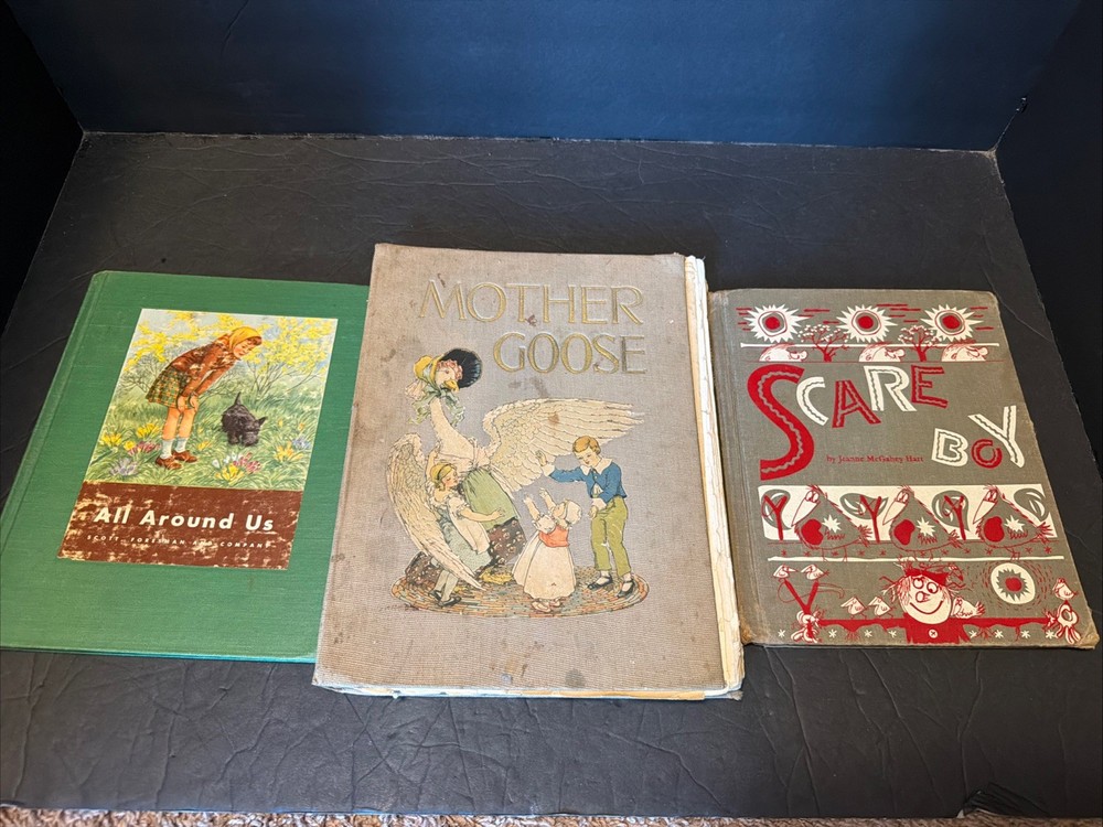 Vintage Lot of 3 Children's Books All Around Us, Mother Goose, Scare Boy #V3