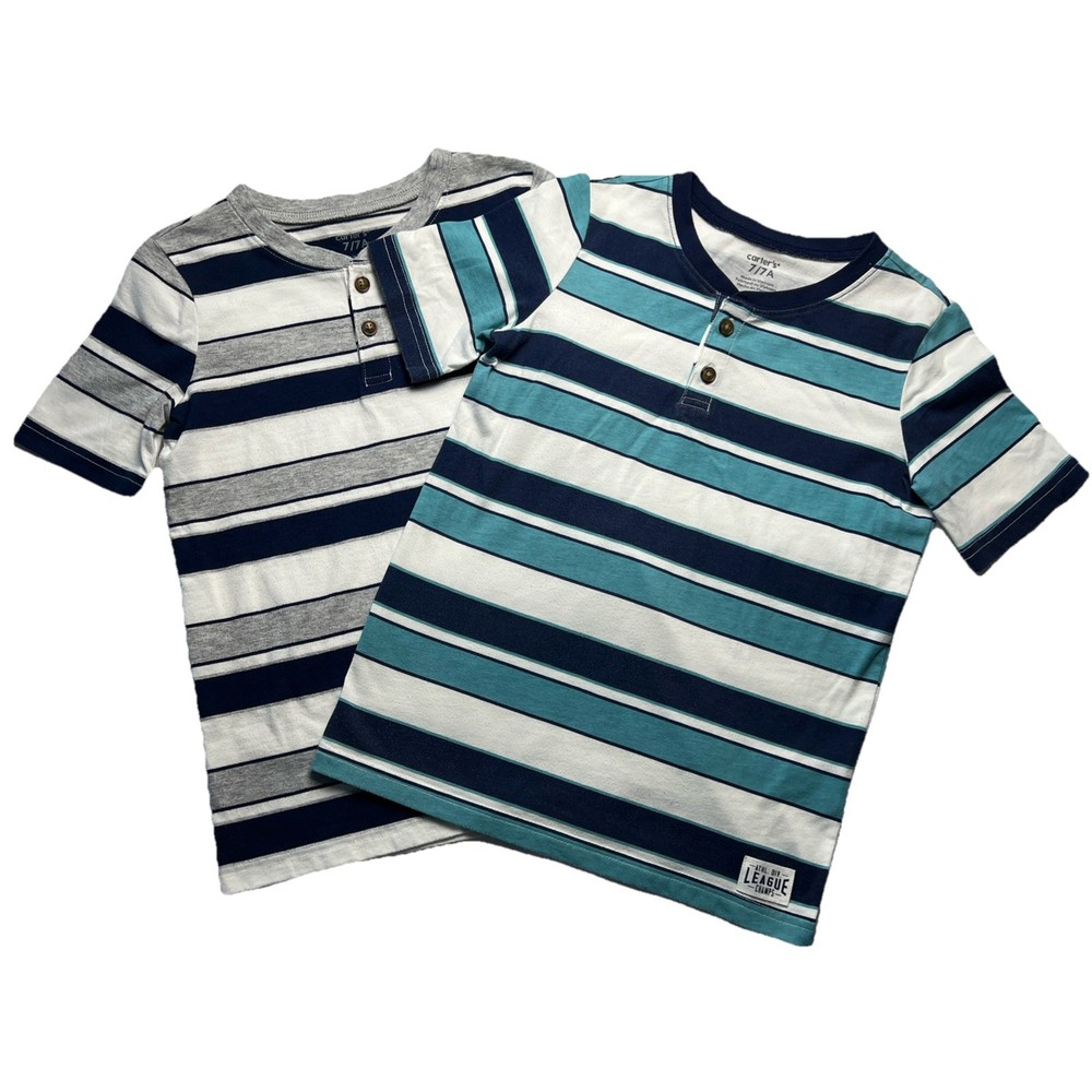 Carters Striped Henley Short Sleeve Multicolor Tee Boys Size 7 - Lot Of 2