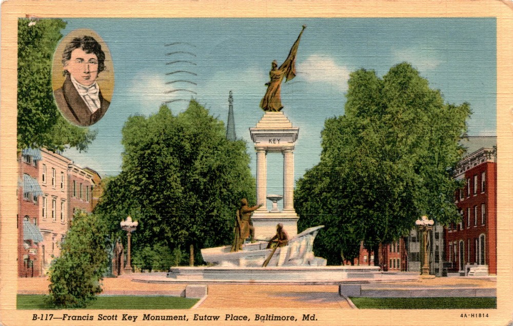 Francis Scott Key Monument, Eutaw Place, Baltimore, Md, Fort McHenry, Postcard