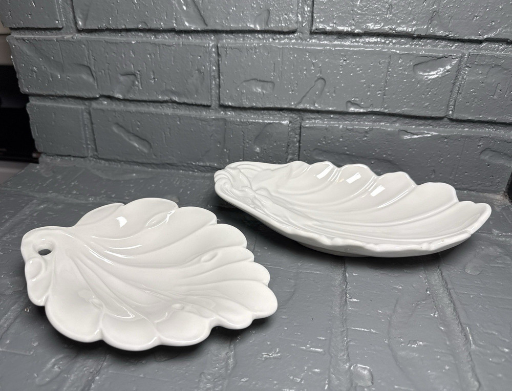 Vintage Red Cliff Ironstone White Leaf & Shell Dish Set Made in England