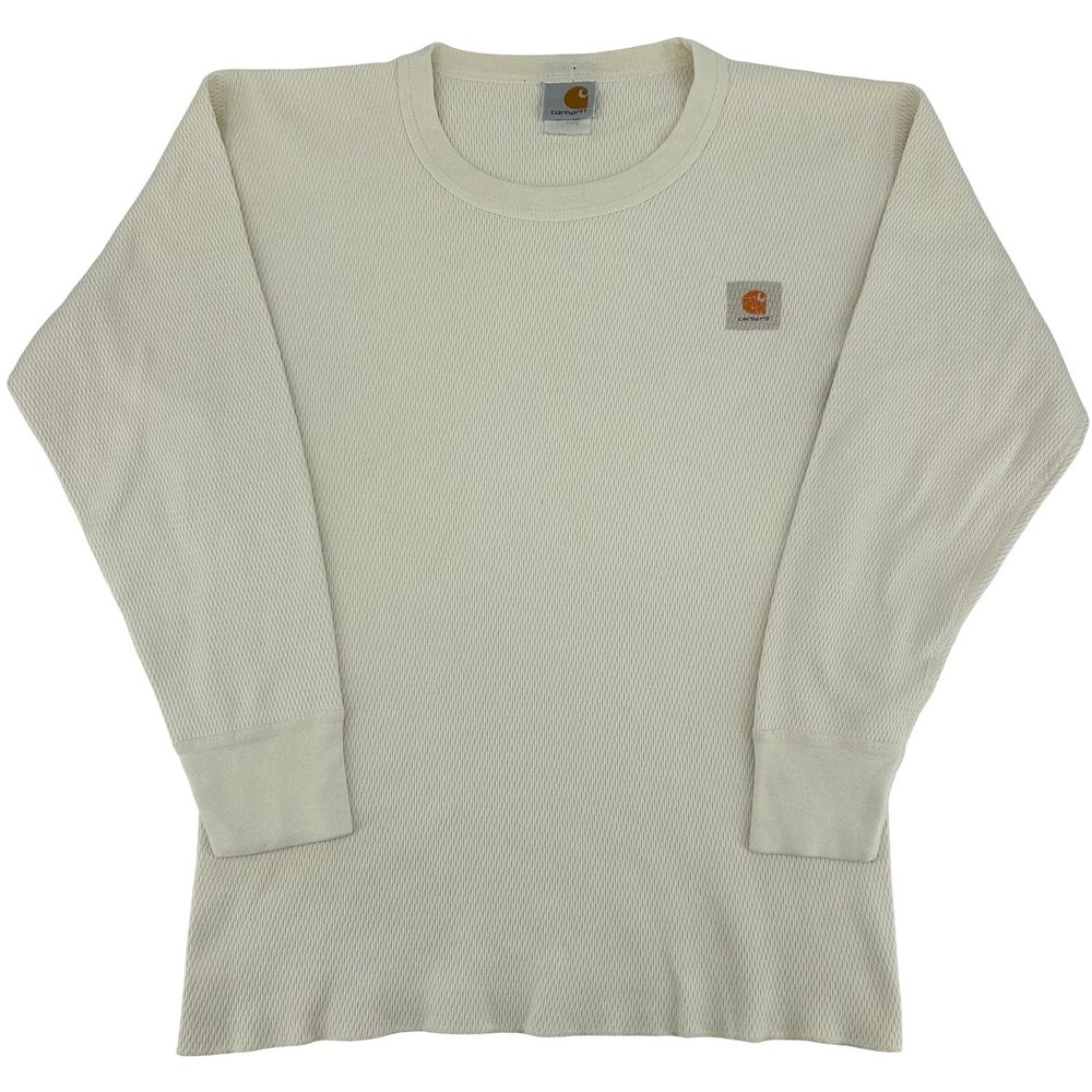 Vintage 80s Men's Cream Carhartt Thermal Waffle Knit Long Sleeve Shirt XL