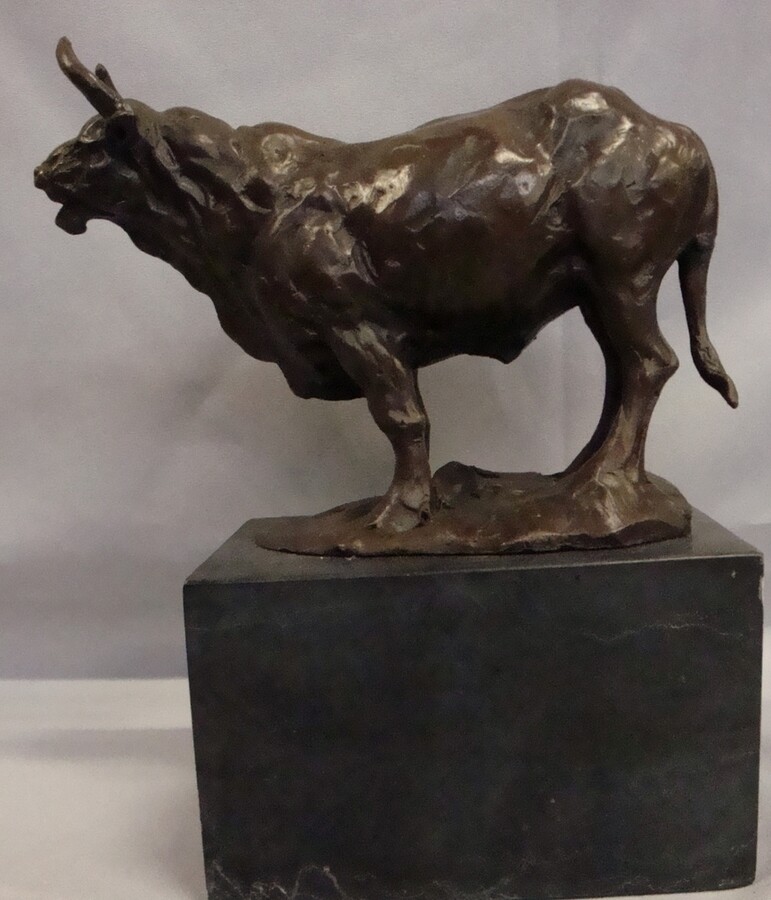 Art Deco Style Statue Sculpture Taurus Wildlife Art Nouveau Style Bronze