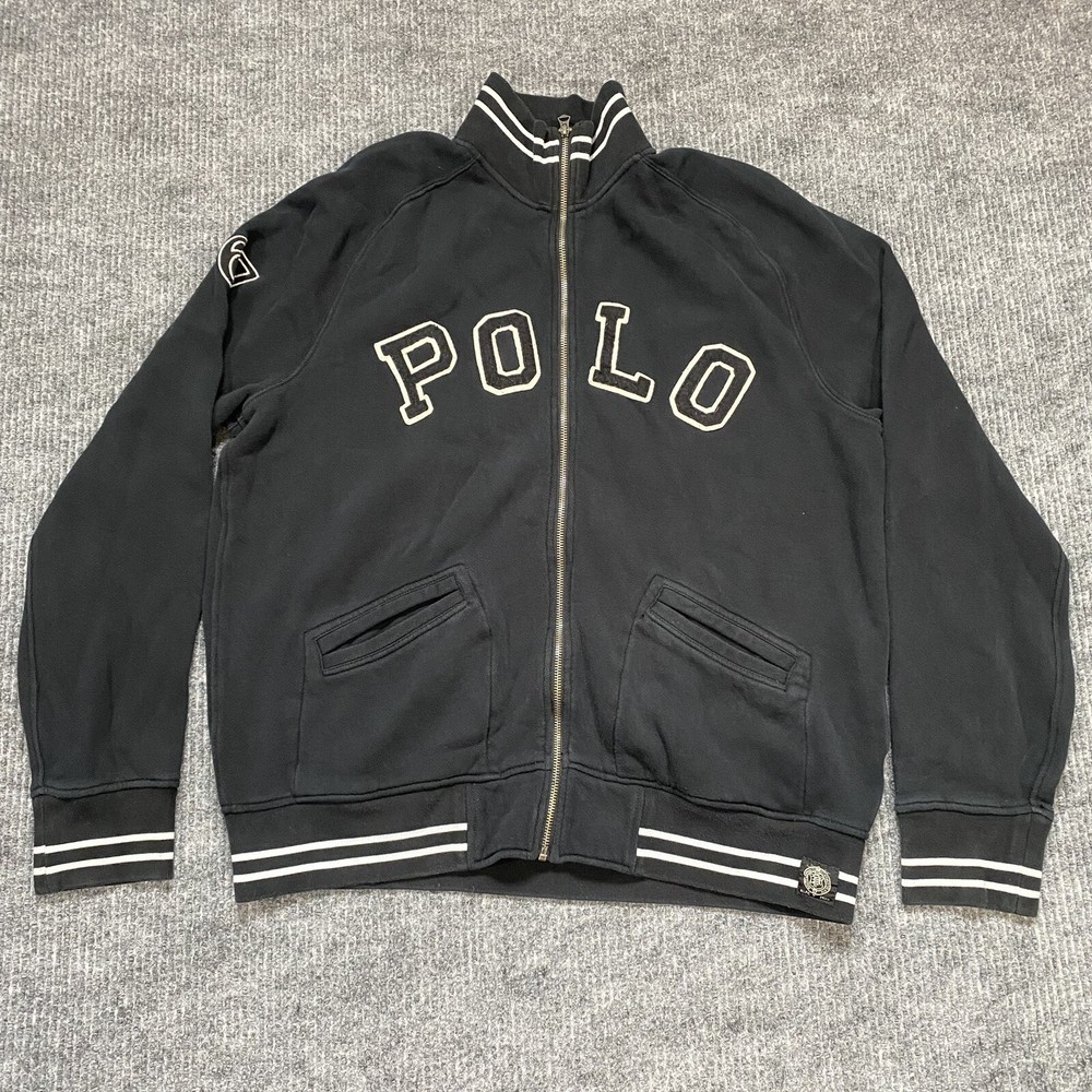 Vtg Polo Ralph Lauren Spell Out Varsity Style Jacket Sweatshirt Black Men’s XL