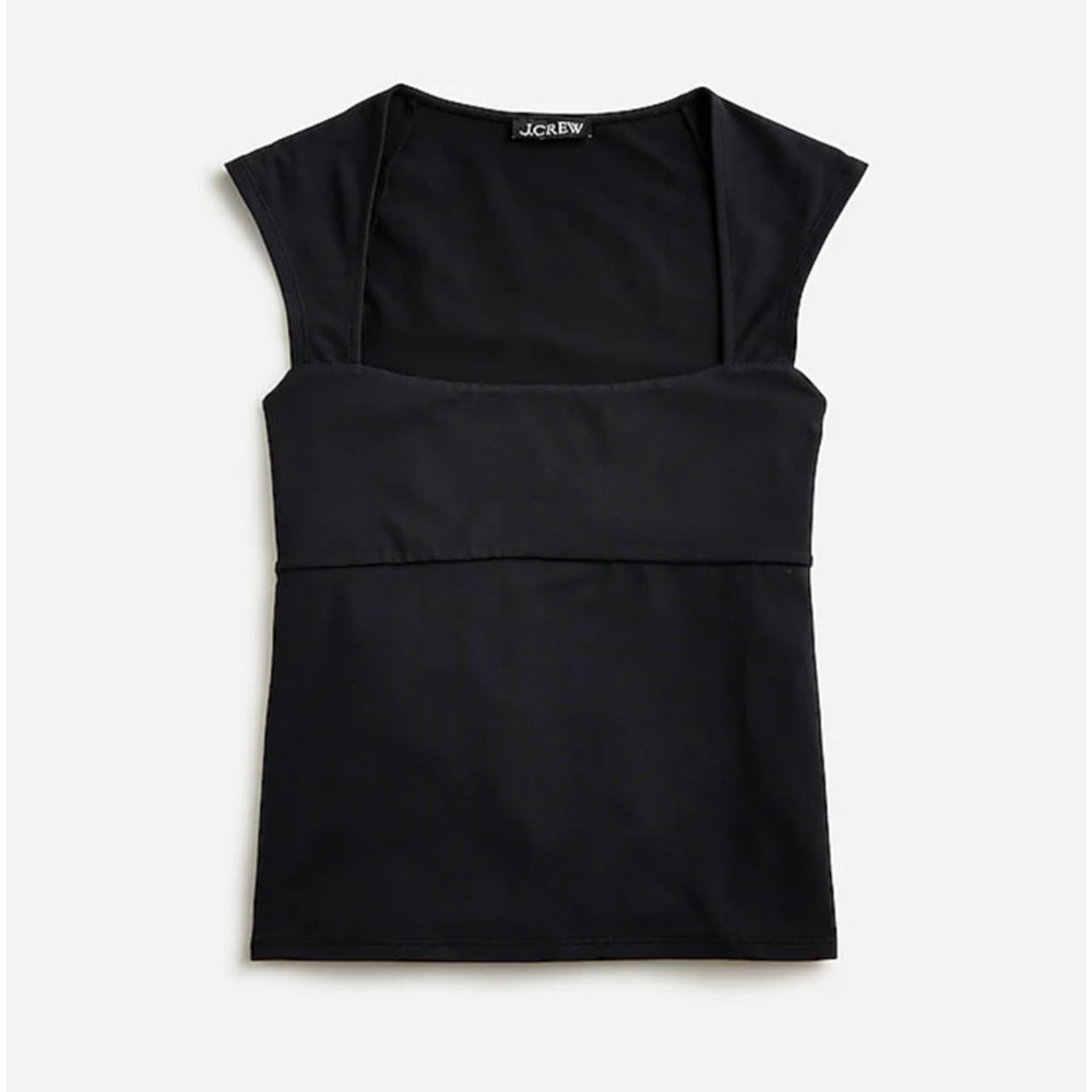 J Crew Square Neck Cap Sleeve Stretch Cotton Blend Top US Women's L New