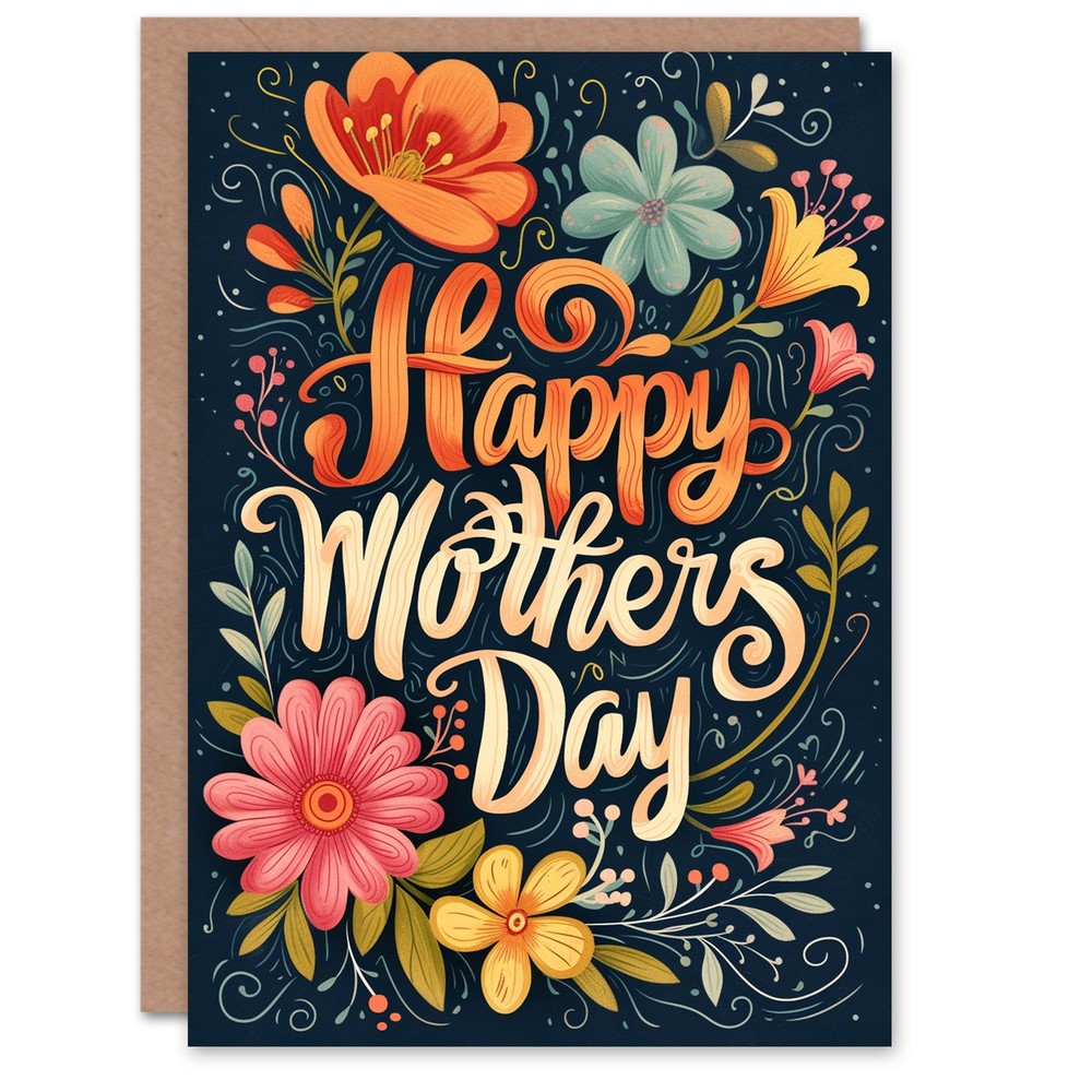 Mother's Day Greeting Card Blooming Flower Design Typography For Mum