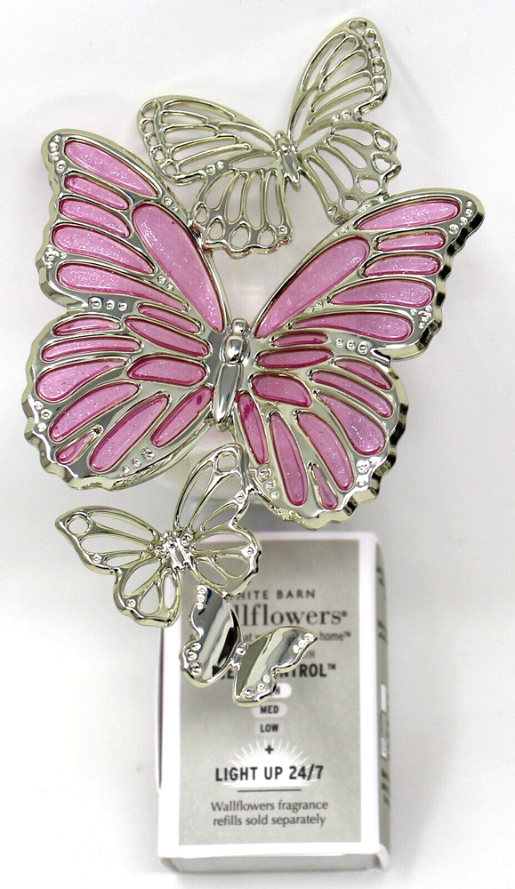 Bath Body Works Pink Silver Butterfly Wallflowers Plug in Light Up Scent Control