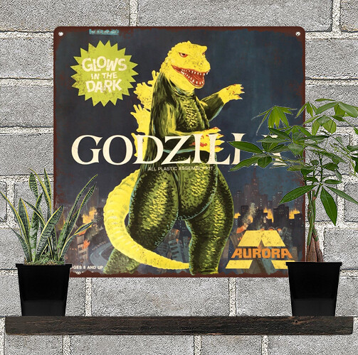 Aurora Godzilla Glow in the dark model Garage Man Cave Metal Sign 12x12