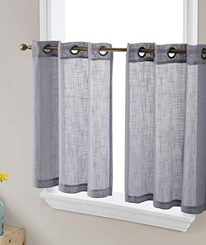 Abbey 24x35 Faux Linen Semi-Sheer Grey Privacy Curtains Pack of 2