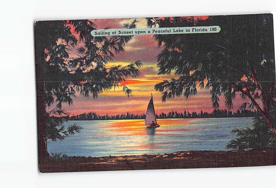 Postcard Sailing at Sunset upon a Peaceful Lake in Florida USA North America