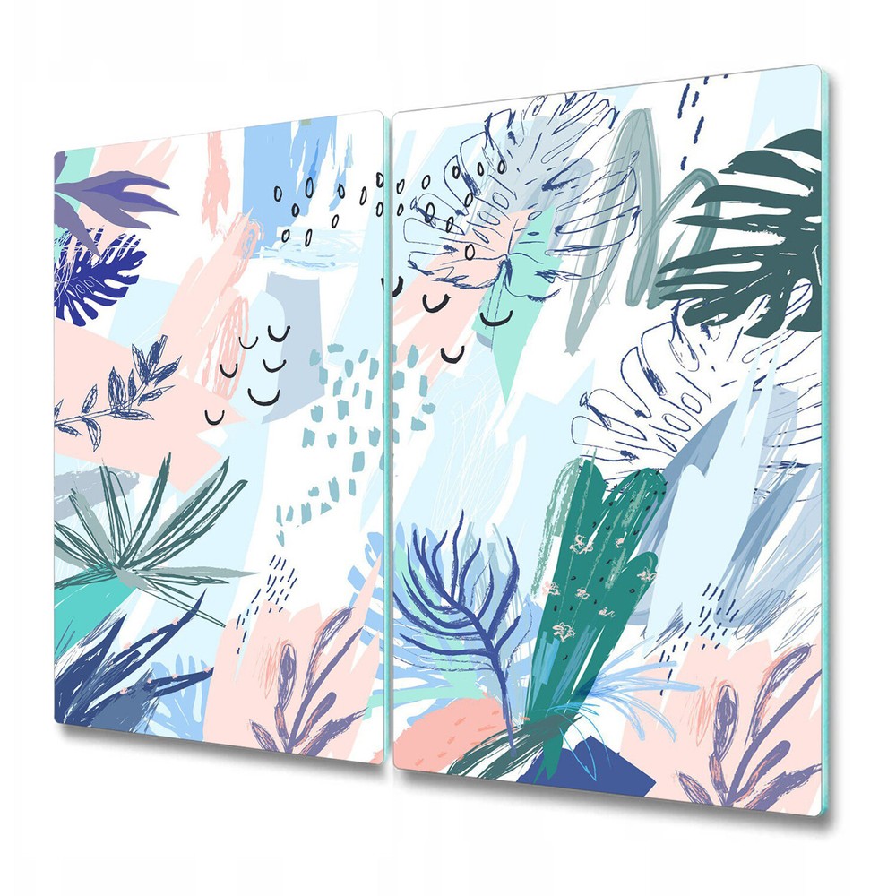 Glass Induction Ceramic Hob Cover Pastel art Tropical Abstract design 2x30x52