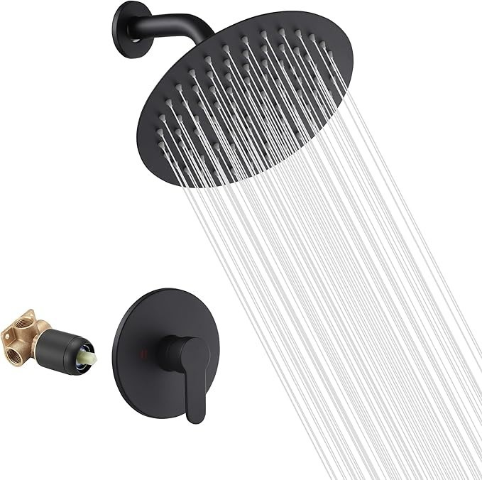 Matte Black Single Function Shower Faucet Trim Kit with Rough-In Valve