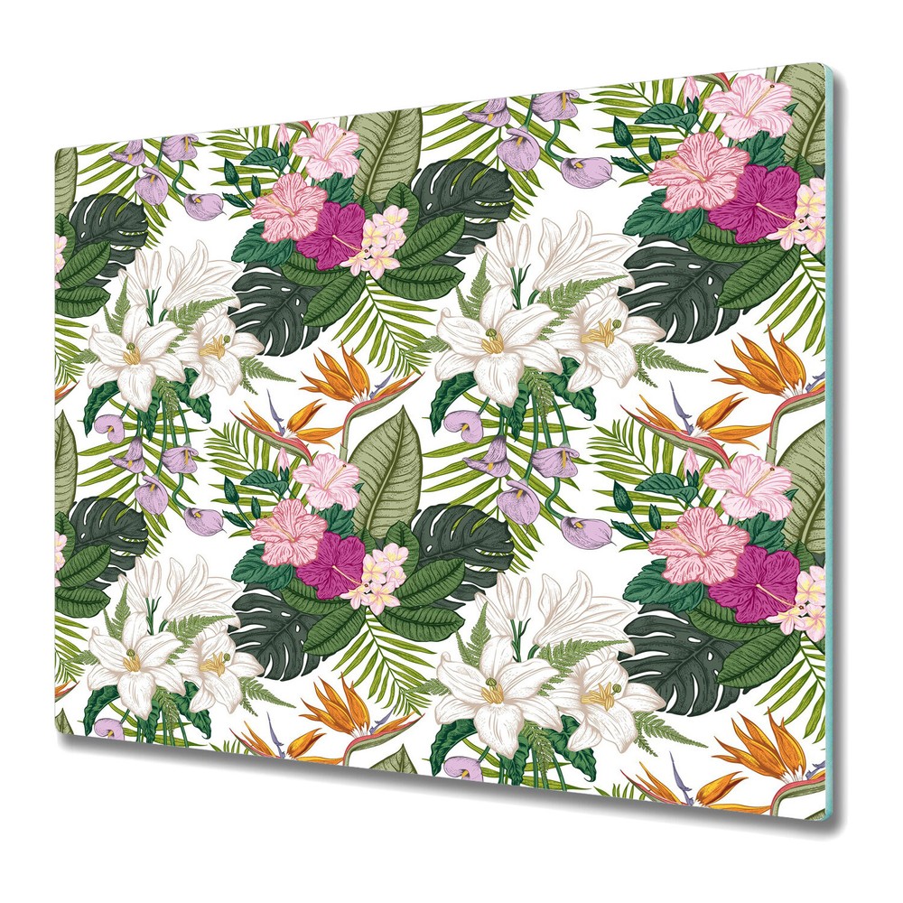 Glass Chopping Board Utensil Vibrant tropical floral Exotic Flowers 60x52