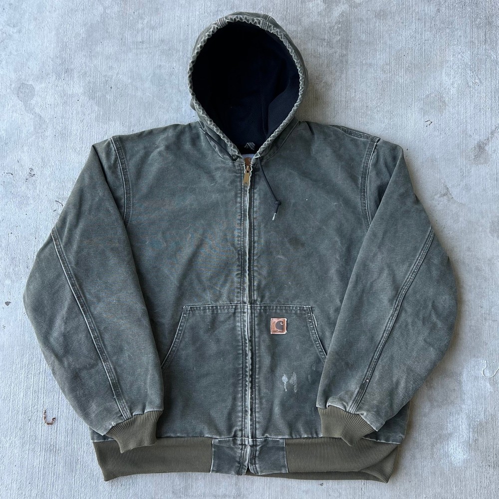 Vintage y2k active green mos carhartt hooded work wear jacket