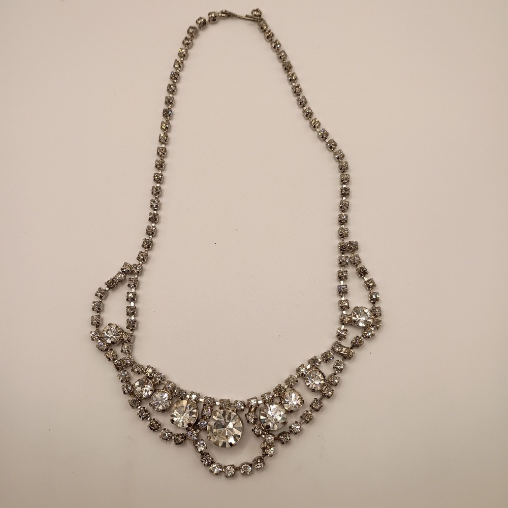 Vintage Clear Rhinestone Bib Choker Necklace 14