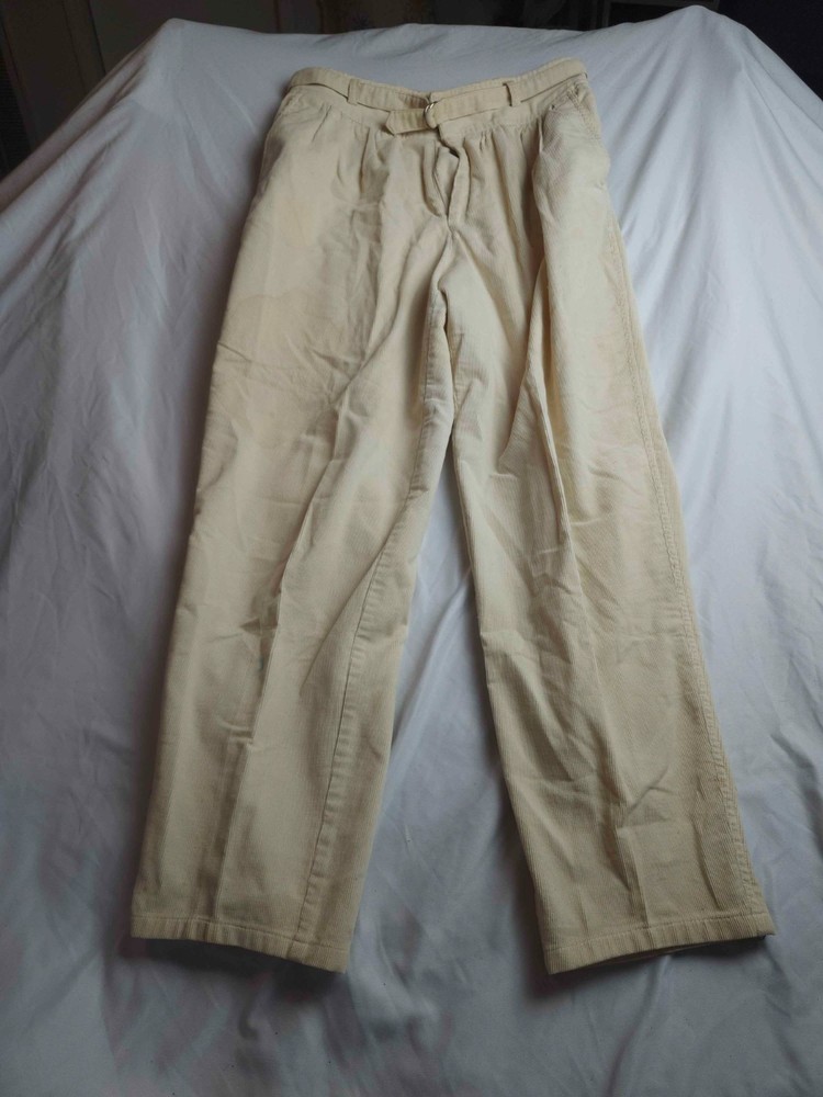 Pleated Trousers Size 28x27 Cream Beige High Waisted Old Money Flat Front