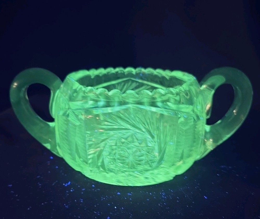 Vintage American Brilliant Clear Glass Pinwheel Star Fan Sugar Bowl [g27]